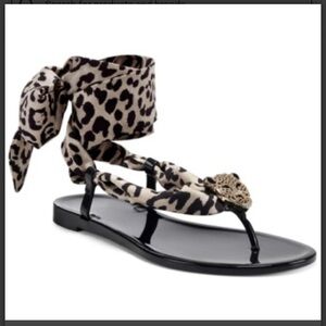 INC Malana Leopard Scarf Tie Slip On Thong Leopard Embellishment Flat Sandal NWB